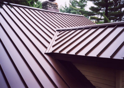 Close up Red Standing Seam Metal Roof Profile