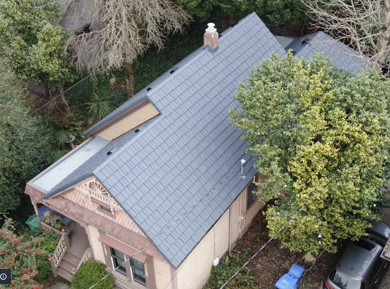 Close up of Shake Gray metal roofing